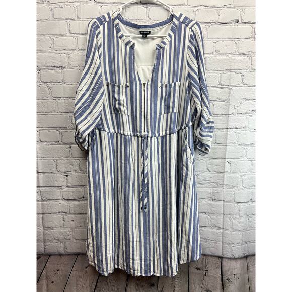 Torrid Blue & White Stripe Zip Front Drawstring Shirt Dress Size 1X - Picture 6 of 13